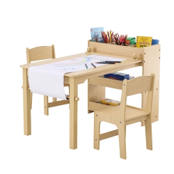 VEVOR 2-In-1 Kids Art Table And 2 Chairs, Toddler Craft And Play Activity Table, Wood Toddler Table And Chair Set \w A Cabinet for Art, Craft