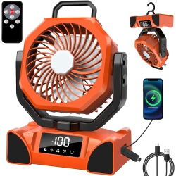 MYACUC Portable Camping Fan, 20000Mah Battery Operated Powered Fan \w Remote Control, Rechargeable Camping Fan, Led Lantern Fan \w Digital Display For
