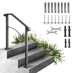 VEVOR Handrails for Outdoor Steps, Fit 2 Or 3 Steps Outdoor Stair Railing, Arch#2 Wrought Iron Handrail, Flexible Porch Railing Transitional