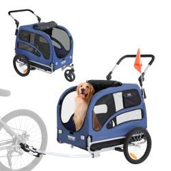 VEVOR 100 Lbs Dog Bike Trailer, 2-In-1 Pet Stroller Cart Bicycle Carrier, Easy Folding Cart Frame \w Quick Release Wheels, Universal Bicycle