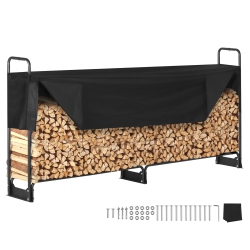VEVOR 102X14.2X46.1 In 8.5Ft Outdoor Firewood Rack \w Cover, Heavy Duty Firewood Holder & 600D Oxford Waterproof Cover Log Storage Rack for 1/2 Cord