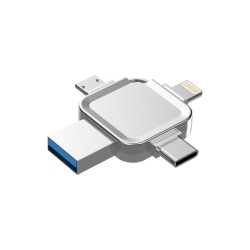 MYACUC 128G USB 3.0 Flash Drive Memory Stick With Type-C Port Lightning Port USB Port Micro Port Photo Memory Stick-Sliver