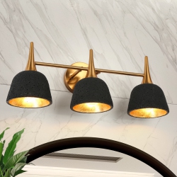 UOLFIN Modern Vintage And Gold Vanity Light, 22 In. 3-Light Bathroom Industrial Vanity Wall Light With Resin Shade In Black