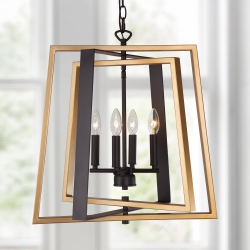 UOLFIN 4-Light And Brass Rectangle Chandelier In Black