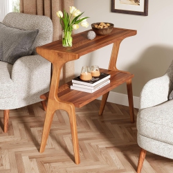 TRIBESIGNS Narrow End Table for Living Room, Farmhouse Slim Sofa Side Table With Storage Shelves