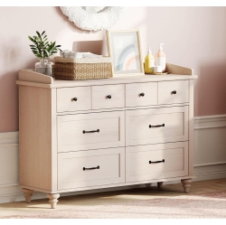 WAMPAT Baby Dresser \w 6 Drawers for Kids Room, Kids Dresser Wooden Double Dresser for Bedroom, Chest Of Drawers Storage Dresser Organizer For