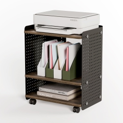 FENGE Printer Stand, 3 Tier Under Desk Printer Stand \w Adjustable Shelf, 22X18 Inch Mobile Printer Shelf \w Wheels, Printer Cart \w Pegboard For