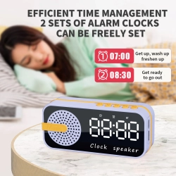 GREEN SCENIC Led Lcd Screen New Portable Speaker Mini Shock Bass Speaker With Alarm Clock, Suitable for Home And Dormitory In Purple
