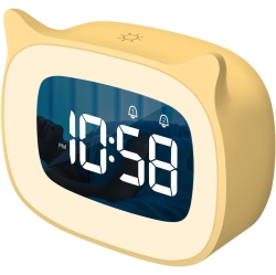 GREEN SCENIC Kids Alarm Clock \w Night Light And 18 Ringtones, Rechargeable, Cute Cat Ear Clock, Perfect for Boys And Girls Birthday Gift, Digital