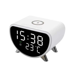 GREEN SCENIC 15W 3 In 1 Wireless Charger With Clock, Alarm, Thermometer Function, Smart Wireless Charging In White