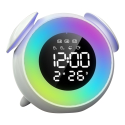 GREEN SCENIC Led Wake-Up Light Alarm Clock Rechargeable Digital Music Bedroom Alarm Clock, Cool Wake-Up Light Multi-Function Electronic Clock Bedside