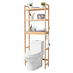 VEVOR Over The Toilet Storage, 3-Tier Adjustable Over Toilet Organizer, Bamboo Storage Shelf Rack \w 3 Hooks, Freestanding Easy Assembly Laundry