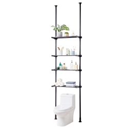 VEVOR Over The Toilet Storage, 4-Tier Adjustable Over Toilet Organizer, Low-Carbon Steel 53"-132" Tall Storage Shelf Rack, Easy Assembly Laundry