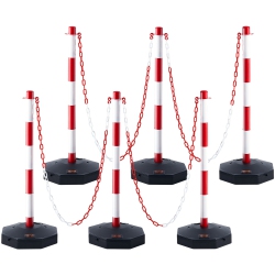 VEVOR Adjustable Traffic Delineator Post Cones, 6 Pack, Traffic Safety Delineator Barrier \w Fillable Base 6.6Ft Chain, for Traffic Control Warning