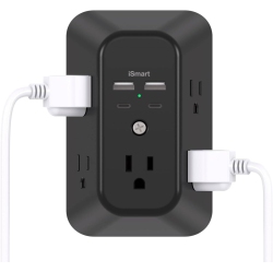 VECELOLIBILIS Surge Protector 5 Outlet Extender \w 4 USB Charging Ports (2 USB C), USB Wall Charger, Multi Plug Outlet, 3-Sided 1800J Power Strip
