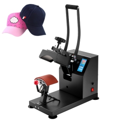 VEVOR 6X3.75Inch Heat Press Curved Element Hat Press Clamshell Design Heat Press for Hats Rigid Steel Frame No Stick Digital Lcd Timer And