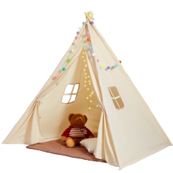 VEVOR Kids Play Tent, Teepee Tent for Kids 1-5 Years Old, Toddler Tent \w Mat And Plush Decorative Balls, Tent for Kids \w Windows for Indoor And