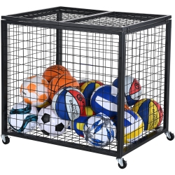 VEVOR Rolling Sports Ball Storage Cart, Basketball Cage \w Double Lids, Sport Equipment Holder Organizer for Indoor Outdoor, Storage Rack For
