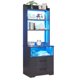 VLSRKA Tall Nightstand \w Charging Station, 54" Smart Nightstand \w Led Lights, Modern Night Stand \w Bookshelf, Bedside Tables \w Storage Cabinet