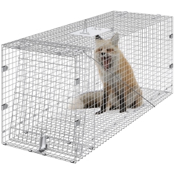 VEVOR 50" X 20" X 26" Humane Live Animal Trap, Crafted From Galvanized Iron, Collapsible Design \w Carrying Handle for Capturing Stray Dogs