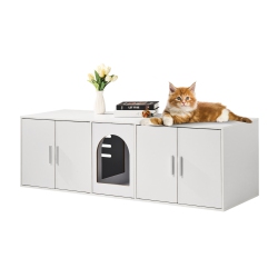 VEVOR 2 Cats Of Cat Litter Box Enclosure, Litter Box Furniture Hidden \w Double Rooms, Wooden Cat Box Cabinet Fit Most Of Litter Box, 57.9"l X