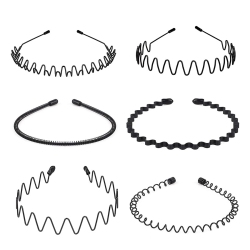 ISTAR 6 Pieces Metal Headbands Wavy Hairband Spring Hair Hoop Sports Fashion Hair Bands Unisex Elastic Non Slip Simple Headwear Accessories In Black
