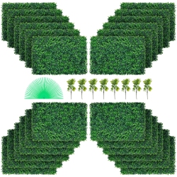 VEVOR Artificial Boxwood Panel Uv 24PCs Boxwood Hedge Wall Panels Artificial Grass Backdrop Wall 24" X 16" 4 Cm Grass Wall, for Decor Privacy Fence