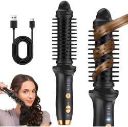 MYACUC Curling Brush, Cordless Rechargeable Curling Iron Brush, Anti-Scald Heated Round Wand, for Short Hair & Long Hair, Heated Styling Straightener For