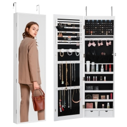 VEVOR 47.05-Inch Tall Mirror Jewelry Cabinet, Lockable Jewelry Cabinet Armoire \w Full-Length Mirror, Wall Or Door Mounted Jewelry Mirror Organizer
