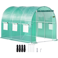 VEVOR Walk-In Tunnel House, 9.8 X 6.6 X 6.6 Ft Portable Plant Hot House \w Galvanized Steel Hoops, 1 Top Beam, Diagonal Poles, Zippered Door & 6