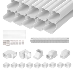 VEVOR 3-Inch W 17.7Ft L Mini Split Line Set Cover, Pvc Decorative Pipe Line Cover for Air Conditioner \w 10 Straight Ducts & Full Components