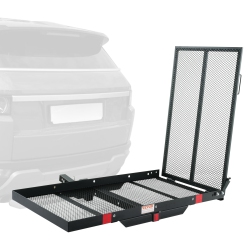 VEVOR 45.3" X 25.6" Hitch Mount Cargo Carrier, Iron Hitch Cargo Rack \w Folding Ramp, Hitch Rack Basket \w Stabilizer And Straps, 500Lbs Mobility