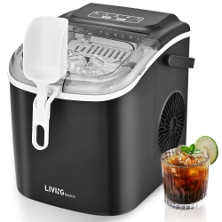 LIVINGBASICS Countertop Ice Maker, 26Lbs In 24Hrs, 9 Ice Cubes Ready In 6 Mins, Auto-Cleaning Portable Ice Making Machine Stainless Steel