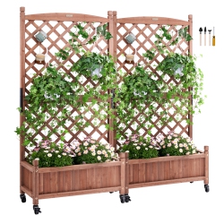 VEVOR 30" X 13" X 61.4" 2PCs Raised Garden Bed \w Trellis, Outdoor Raised Wood Planters \w Drainage Holes, Free-Standing Tellis Planter Box for Vine