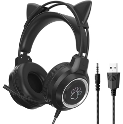 GREEN SCENIC [Dark Night Black] Gaming Cat Ear Headset｜3D Surround Sound｜Floating Headband｜Professional-Grade Microphone｜Same Equipment As The Anchor