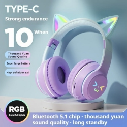 GREEN SCENIC [ Gradient] Light Cat Ear Headset | Bluetooth 5.0 + Wired Dual Mode | 3D Stereo Surround | Same Style As E-Sports Anchor | Girlfriend