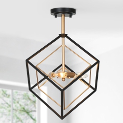 UOLFIN 3-Light And Brass Cage Chandelier In Black