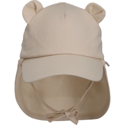 CALIKIDS Organic Cotton Ball Hat With Flap - Cream (M, 9-18M) In Tan