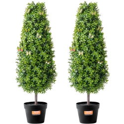 VEVOR 36 Inch Artificial Boxwood Topiary Tree, Tall (2 Pieces), Faux Topiary Trees Faux Plant W/ Extra Leaves & Pot & Small Decoration, Uv Rated Ery