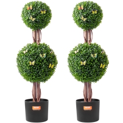 VEVOR 48 Inch Artificial Boxwood Topiary Tree, Tall (2 Pieces), Double Ball Faux Topiary Trees, Faux Plant W/ Extra Leaves & Pot & Small Decoration