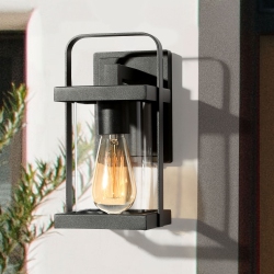 UOLFIN Industrial 1-Light Outdoor Pendant Light With Clear Glass Shade In Black