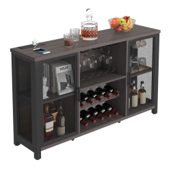 VEVOR 47 Inch Industrial Bar Cabinet, Wine Table for Liquor & Glasses, Sideboard Buffet Cabinet \w Wine Rack, Freestanding Farmhouse Wood Coffee Bar