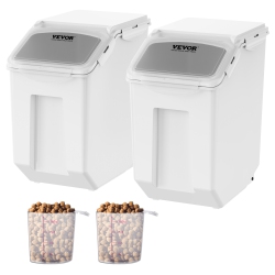 VEVOR Ingredient Storage Bin, 2 X 15L Dispenser Bin \w 2 Measuring Cups, Attachable Casters And Airtight Lid, 2 PCs/set Pet Food Storage Container