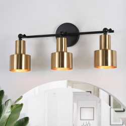 UOLFIN 20.1 In. 3-Light And Brass Vanity Light With Metal Shades In Black