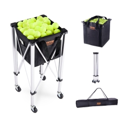 VEVOR Foldable Tennis Ball Hopper, Holds 180 Tennis Balls, Lightweight Aluminum Alloy Tennis Ball Basket Cart \w Wheels, Removable Bag, Carry Bag