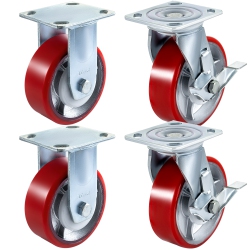 VEVOR 4 Pack 6 X 2 Inch Caster Wheels 2 Rigid And 2 Swivel Casters With Side Brake Polyurethane Iron Core Plate 1000Lbs Capacity Per Wheel