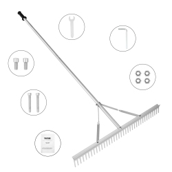 VEVOR 36" Landscape Rake, Head Aluminum Landscape Rake, Lake Weed Rake \w 75" Long Handle, for Loosening Soil, Lawn Care, Weeding Lake, Garden, Pond