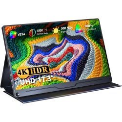 UPERFECT Portable Monitor 4K, 17.3" Uhd Freesync 100% Adobe RGB 500 Nits Brightness HDr Ips 2 Speakers Eye Care Game Display Type-C Dp HDMI for Xbox