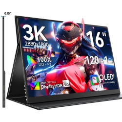 UPERFECT 16" Oled Portable Monitor, 3K 2880X1800, 120Hz, 0.1Ms, 500 Nits, 100% Dci-P3, 100000:1 Contrast, Ultra-Slim for Gaming, Work, And Travel