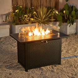 DEKO LIVING Rectangular Outdoor Propane Gas Fire Pit Table 50, 000 Btu Propane With Lava Rock Filler